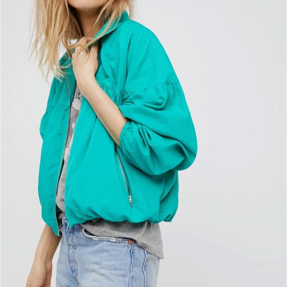 Free People Teal Now or Never Bomber Bubble Windbreaker Jacket, size XS - Picture 8 of 8